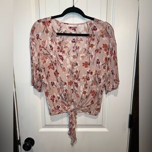 LUQ Floral Tie-Front Women's Top - Dusty Rose